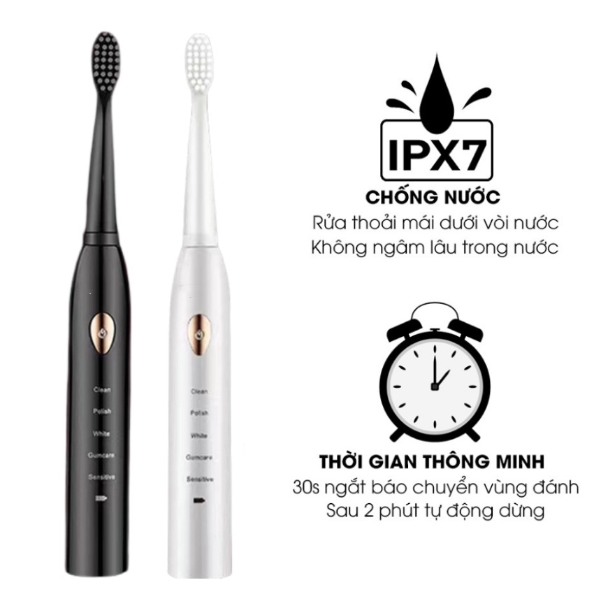 Mô tả Bàn chải điện HOKU X1 Pro, 5 chế độ đánh răng tự động, tặng kèm 4 đầu bàn chải chống nước IP7-BCD04 - 3