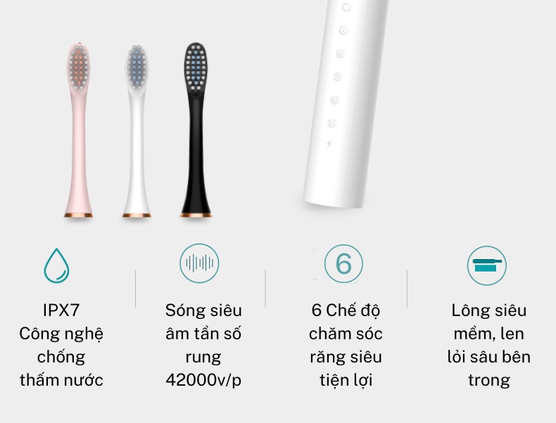 Mô tả Bàn chải điện đa năng JIASHI DELADEP, máy đánh răng Sonic X-3 sóng âm tặng kèm 4 đầu thay thế BCD01 - 2