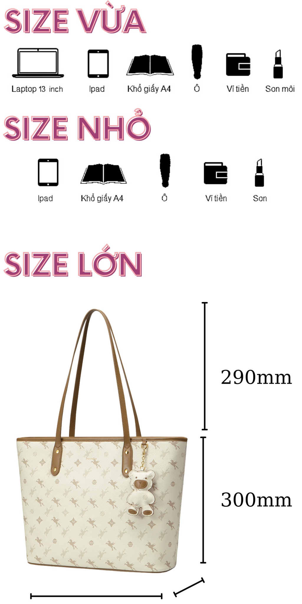 Mô tả Túi Tote Bag nữ Nucelle size to dễ thương thời trang đi học đi làm ViAnh Store 1171966 - 4