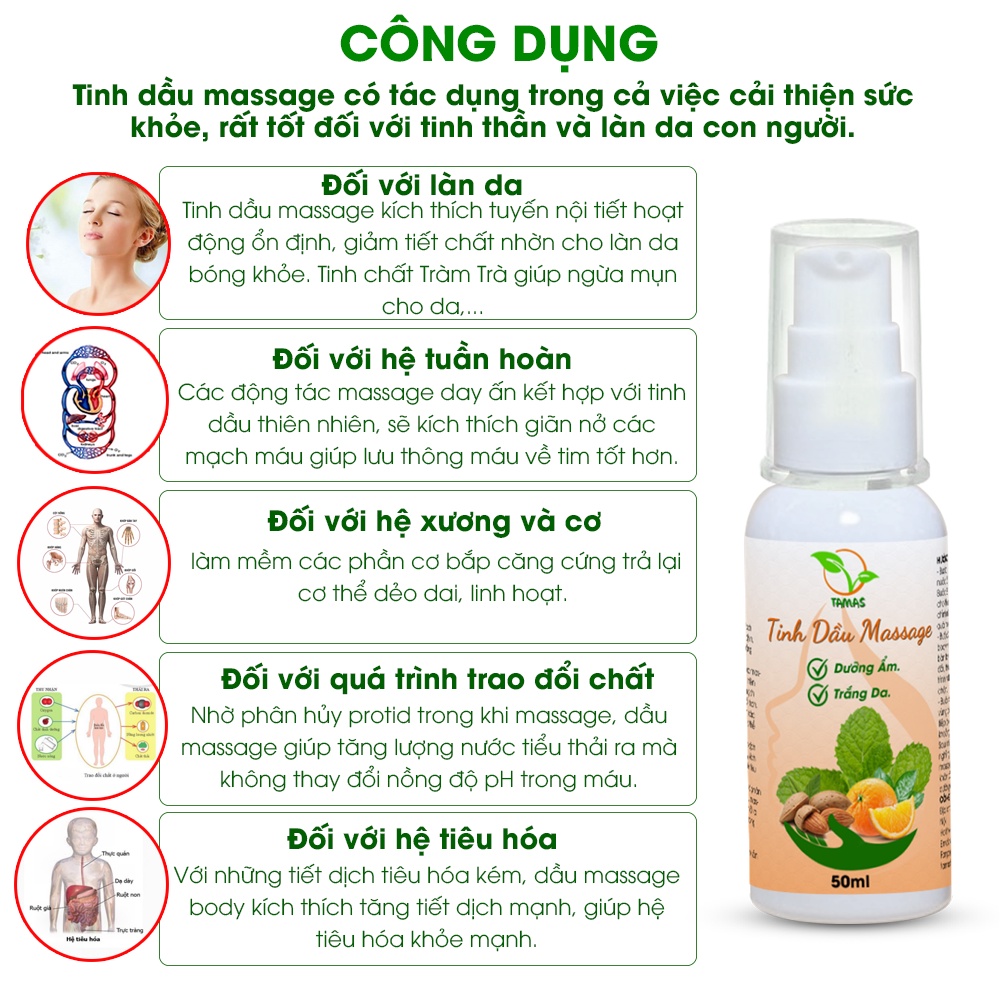 Mô tả Tinh dầu Massage dưỡng ẩm trắng da TAMAS, thành phần từ tinh dầu thiên nhiên, giúp dưỡng trắng da, cải thiện sức khoẻ - 3