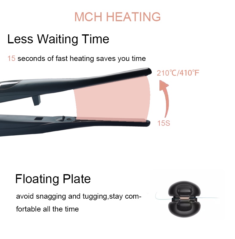Mô tả Ubeator Máy Duỗi / Uốn Tóc Bằng Titan Màn Hình LCD Kỹ Thuật Số Màu Đen - 8