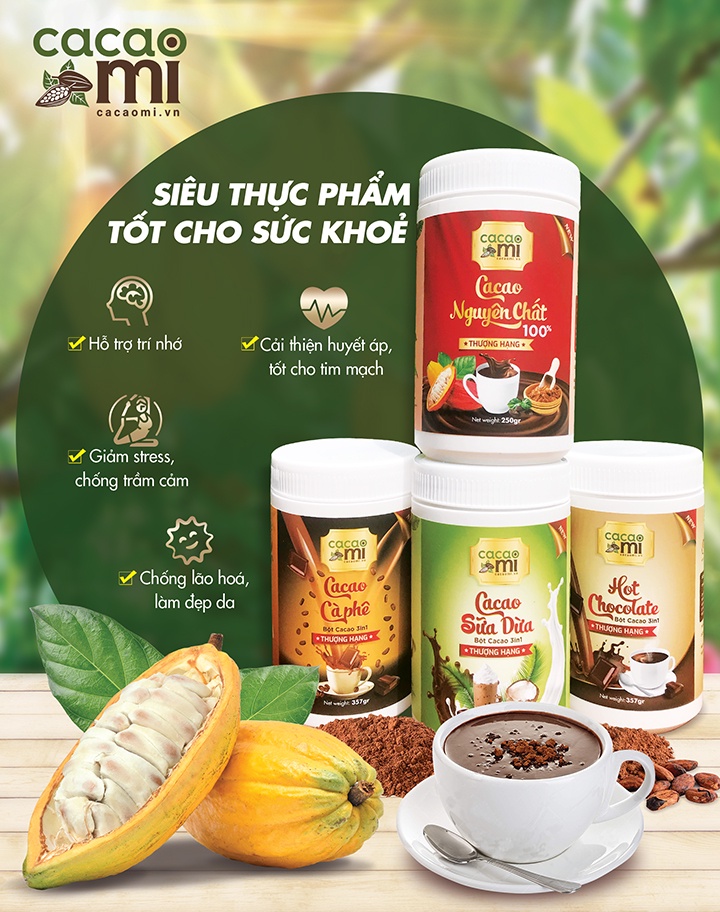 Mô tả Bột cacao thuần chay thơm ngon đậm ca cao nguyên chất mix 4 vị cà phê, sữa dừa, socola hũ tiện lợi - 1