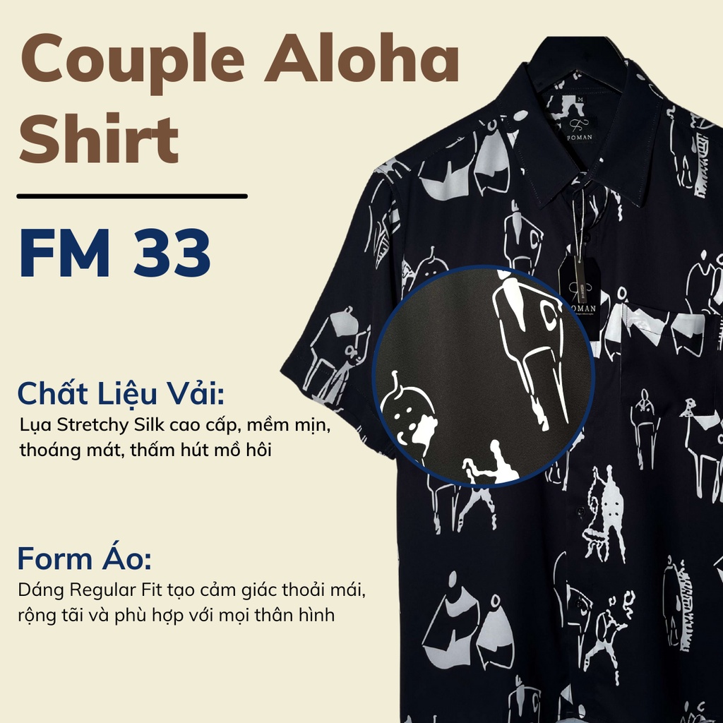 Mô tả Áo sơ mi nam tay ngắn FOMAN hoạ tiết Cặp Đôi Couple Aloha không nhăn, vải lụa thấm hút, thoáng khí (FM33) - 1