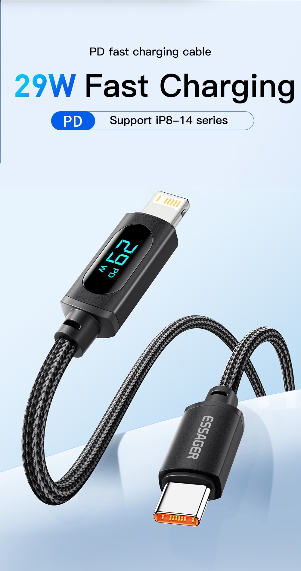 Mô tả Cáp sạc nhanh Essager PD 29W Type C Sang iP thích hợp cho Iphone 14 13 12 ProMax - 1