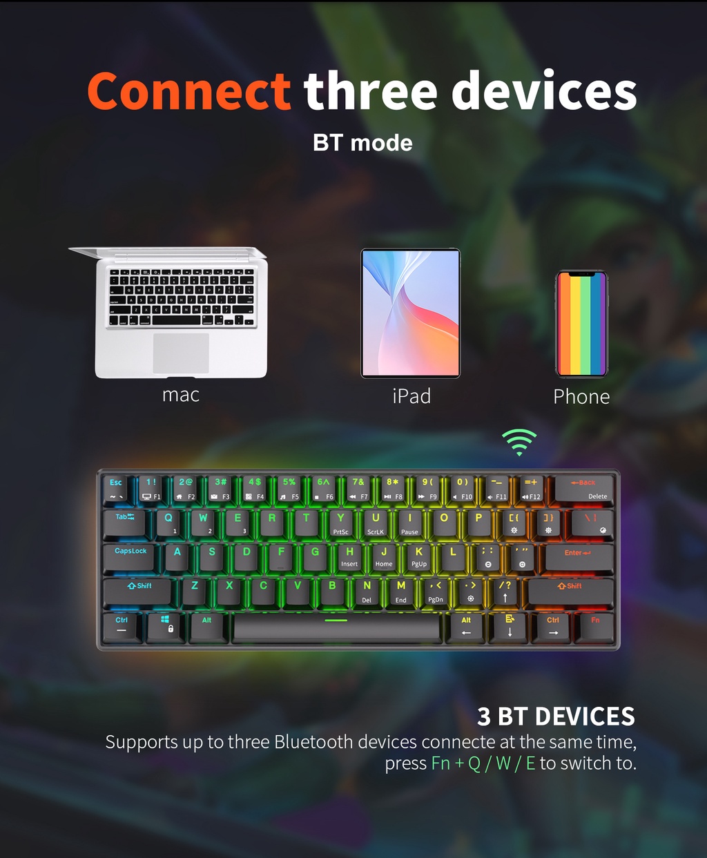 Mô tả Bàn Phím Cơ rk61 kludge bluetooth 3.0 & usb c Hai Chế Độ Chiếu Đèn Led rgb - 2