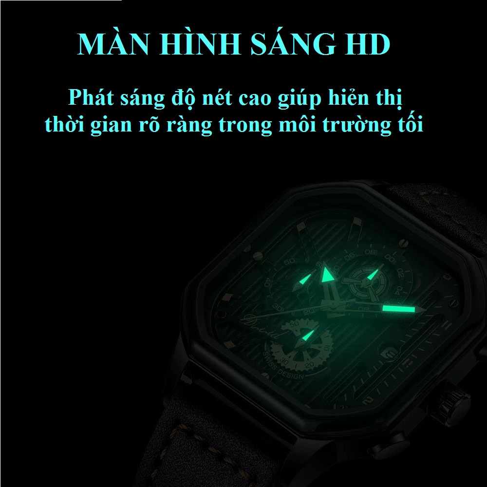 Mô tả Đồng hồ nam DIZIZID chính hãng dây da chạy full kim và lịch ngày - Thiết kế thể thao khỏe khoắn - Mặt vuông lịch lãm DZ9 - 5