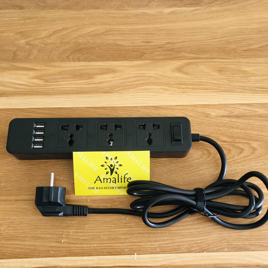 Mô tả [Màu ĐEN] Bộ Ổ Cắm Điện Đa Năng 3 Ổ Cắm Công Suất 2500W Và 4 Cổng USB Sạc Trực Tiếp 11W Dây 2 Mét Chính Hãng Amalife - 4