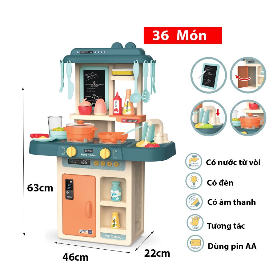 Mô tả Bộ đồ chơi nhà bếp có vòi nước cho trẻ em 2 đến 6 tuổi, 36 chi tiết mô phỏng đồ dùng nhà bếp nấu ăn Toyshouse 889-169 - 5