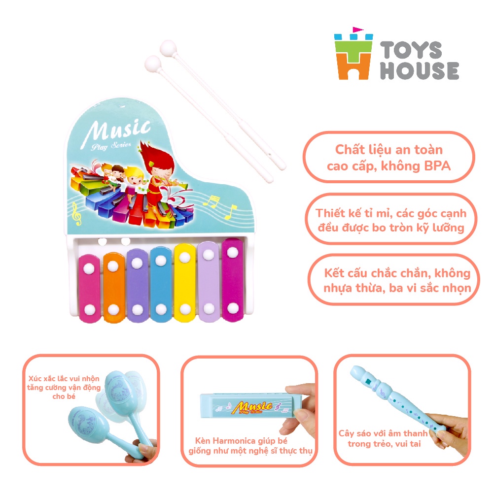 Mô tả Đồ chơi đàn gõ Xylophone kèm sáo, lục lạc, kèn harmonica cho bé ToyHouse 682-9 - 4