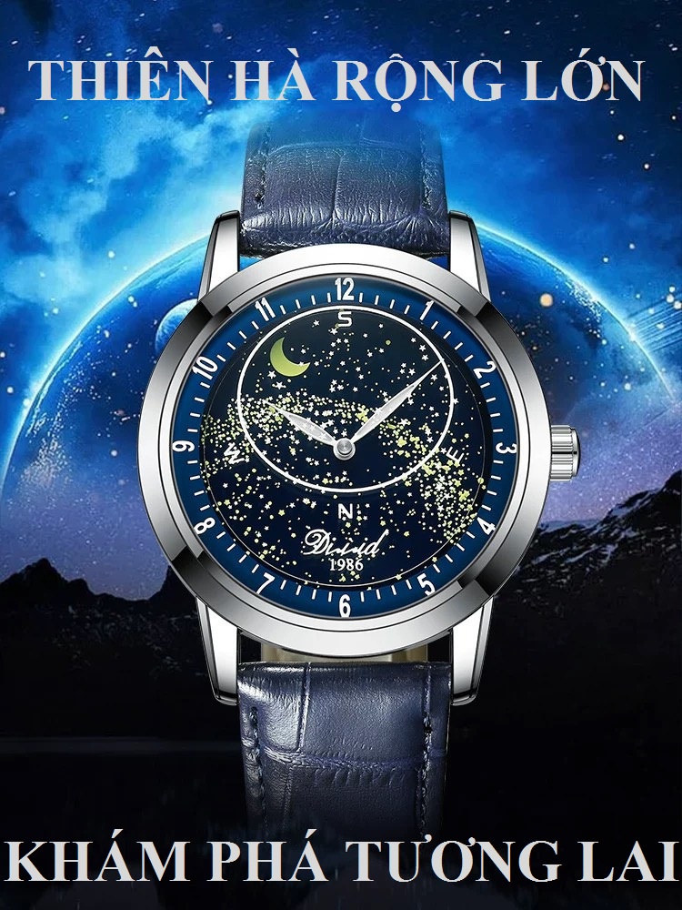Mô tả Đồng hồ nam cơ tự động DIZIZID Automatic chính hãng chống nước 30m, dây da cao cấp - Thiết kế dải ngân hà chuyển động - 4