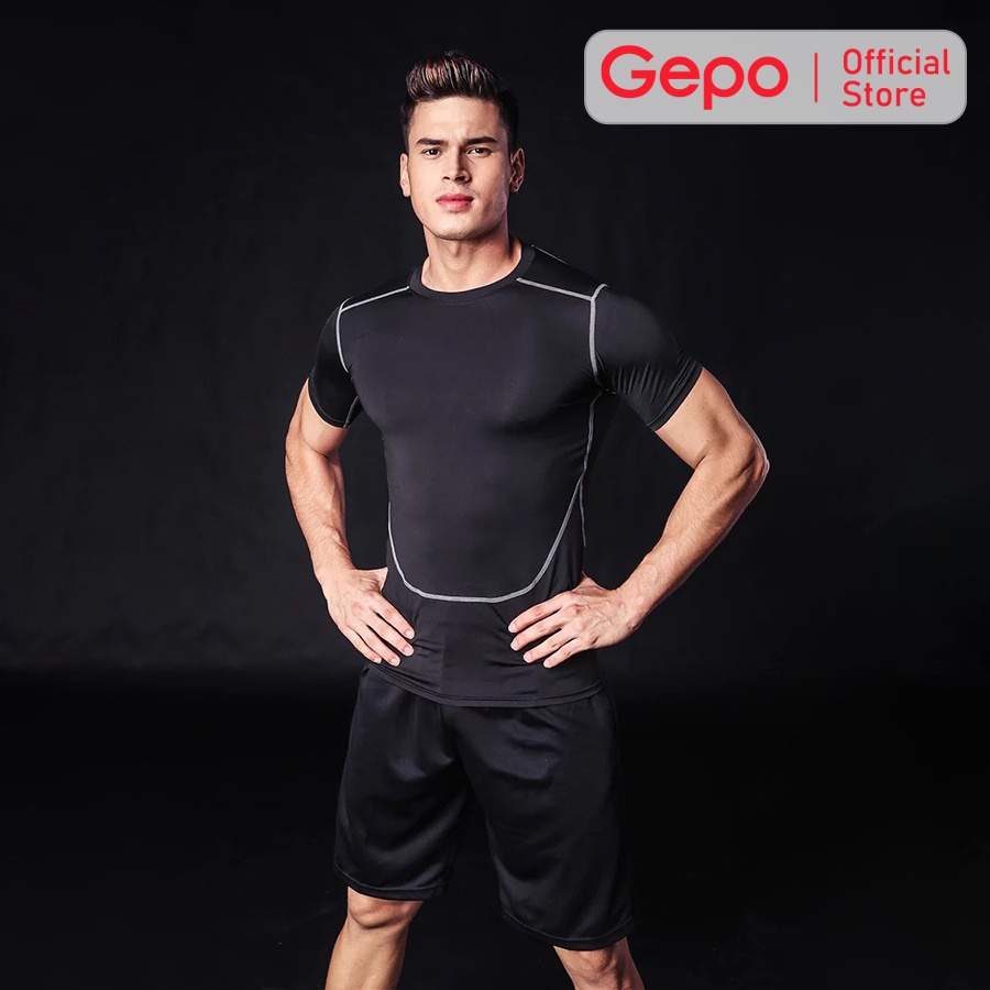 Mô tả Áo Thể Thao Nam Cộc Tay Chuyên Tập Gym Chất Liệu Co Giãn Thấm Hút Mồ Hôi Ôm Body GEPO - 1