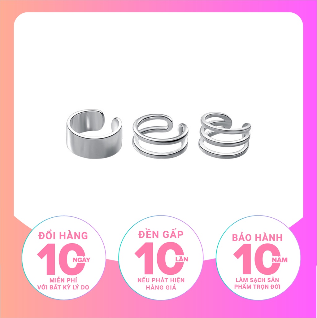 Mô tả Khuyên tai kẹp vành cá tính Miêu Bạc bông tai bạc nữ trơn basic chất liệu bạc S925 thời trang phụ kiện trang sức B400359 - 1