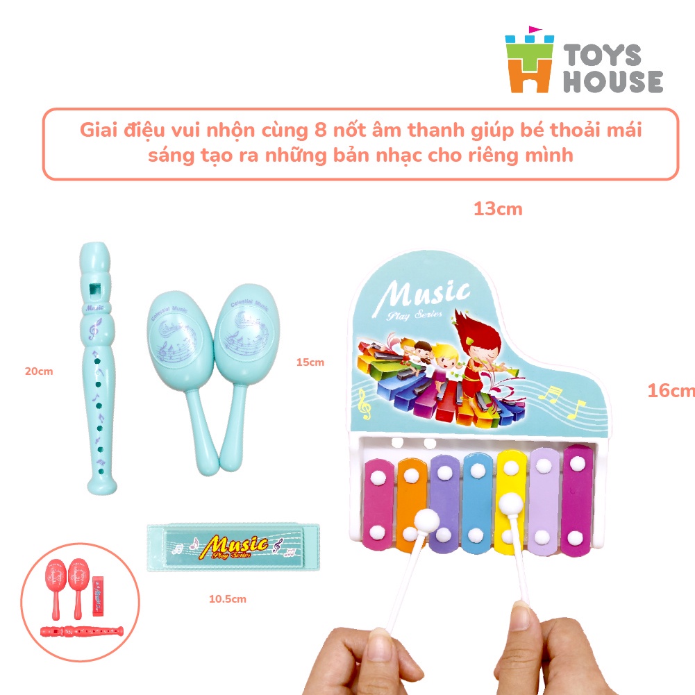 Mô tả Đồ chơi đàn gõ Xylophone kèm sáo, lục lạc, kèn harmonica cho bé ToyHouse 682-9 - 3
