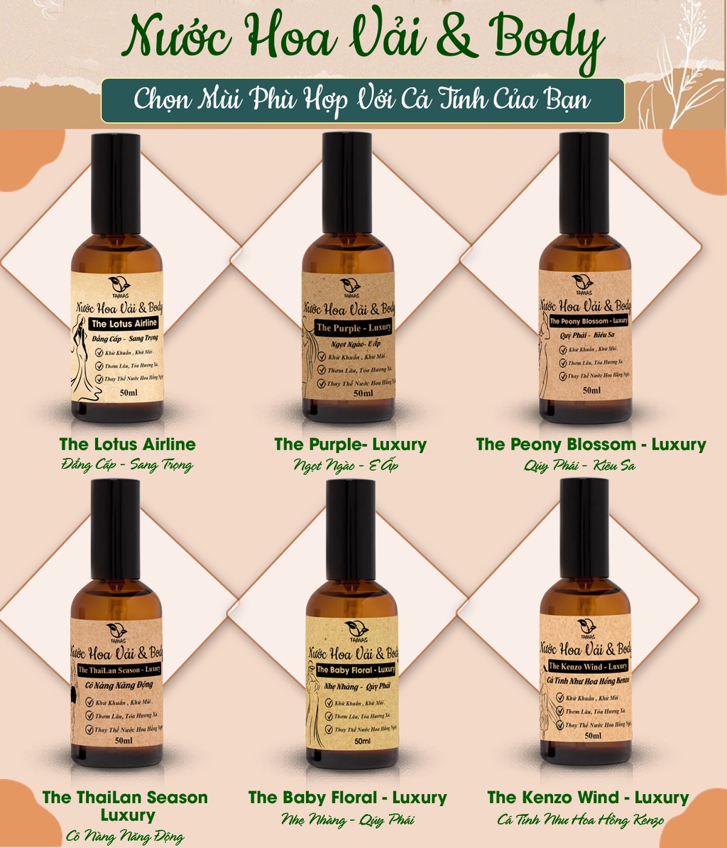Mô tả Nước Hoa Vải & Body The Lotus Airline Luxury TAMAS chai 10ml, 50ml - 6