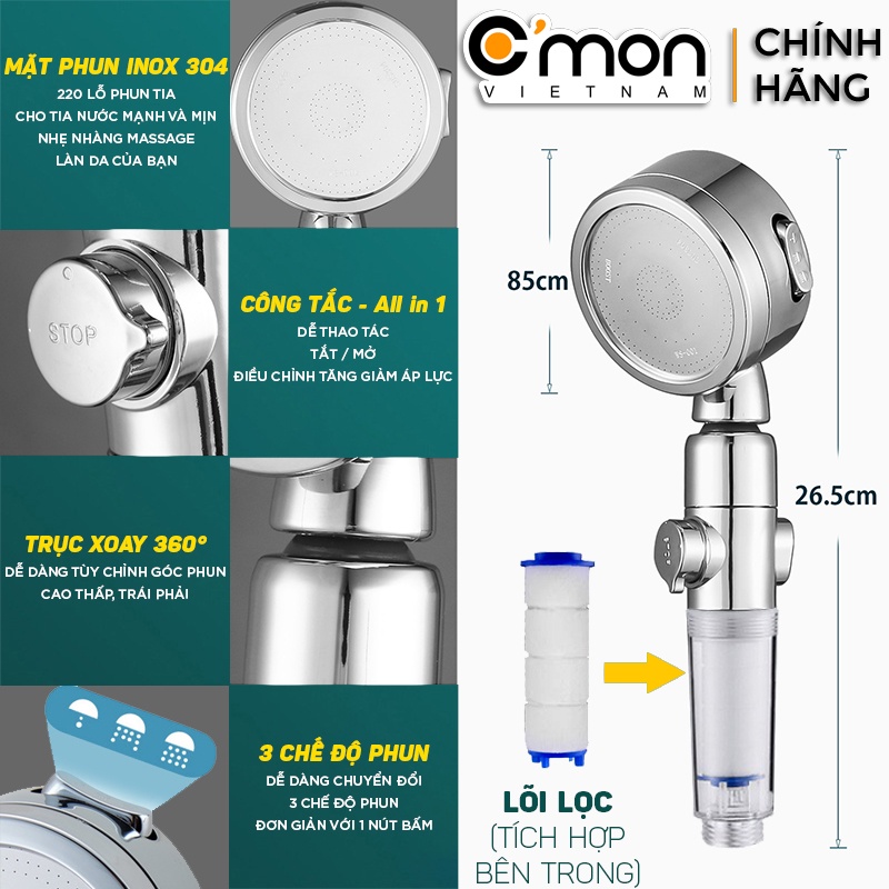 Mô tả Vòi sen tắm LỌC NƯỚC TĂNG ÁP C'MON TS-12 (LỌC) - 2