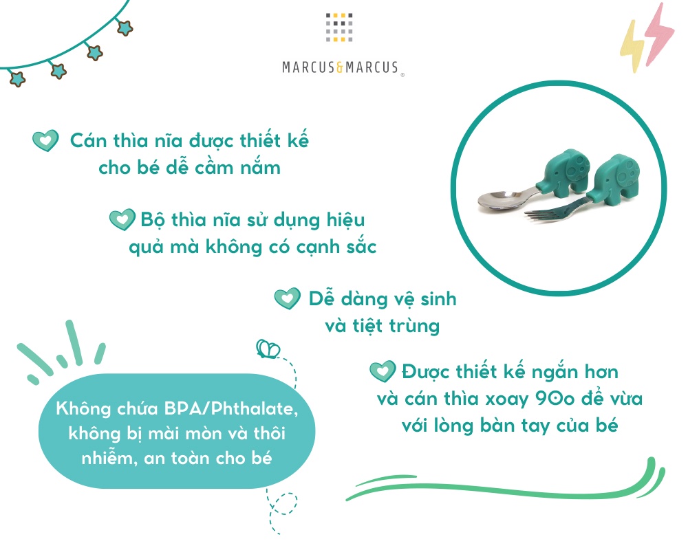 Mô tả Bộ thìa nĩa tập ăn cho bé Palm Grasp Marcus & Marcus, từ 18 tháng - Ollie - 2