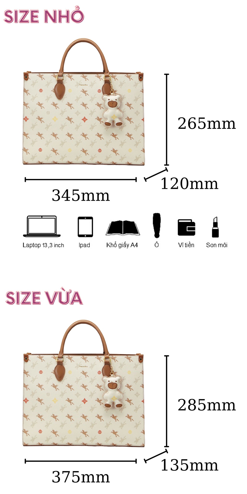Mô tả Túi xách Tote bag nữ Nucelle size to charm gấu đi chơi, đi làm, đựng laptop... ViAnh Store 1172020 - 3