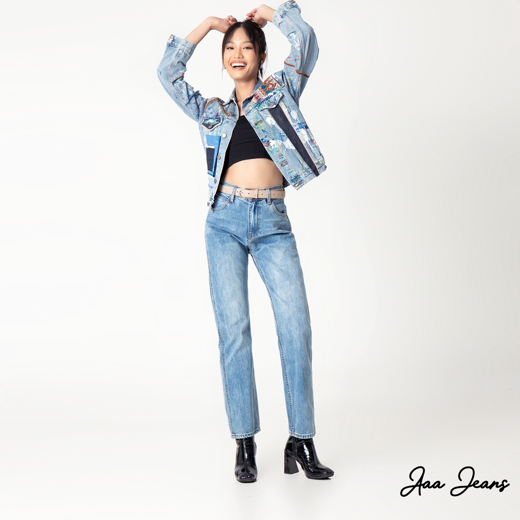 Mô tả Quần jean ống đứng nữ lưng cao classic straight Aaa Jeans - 7