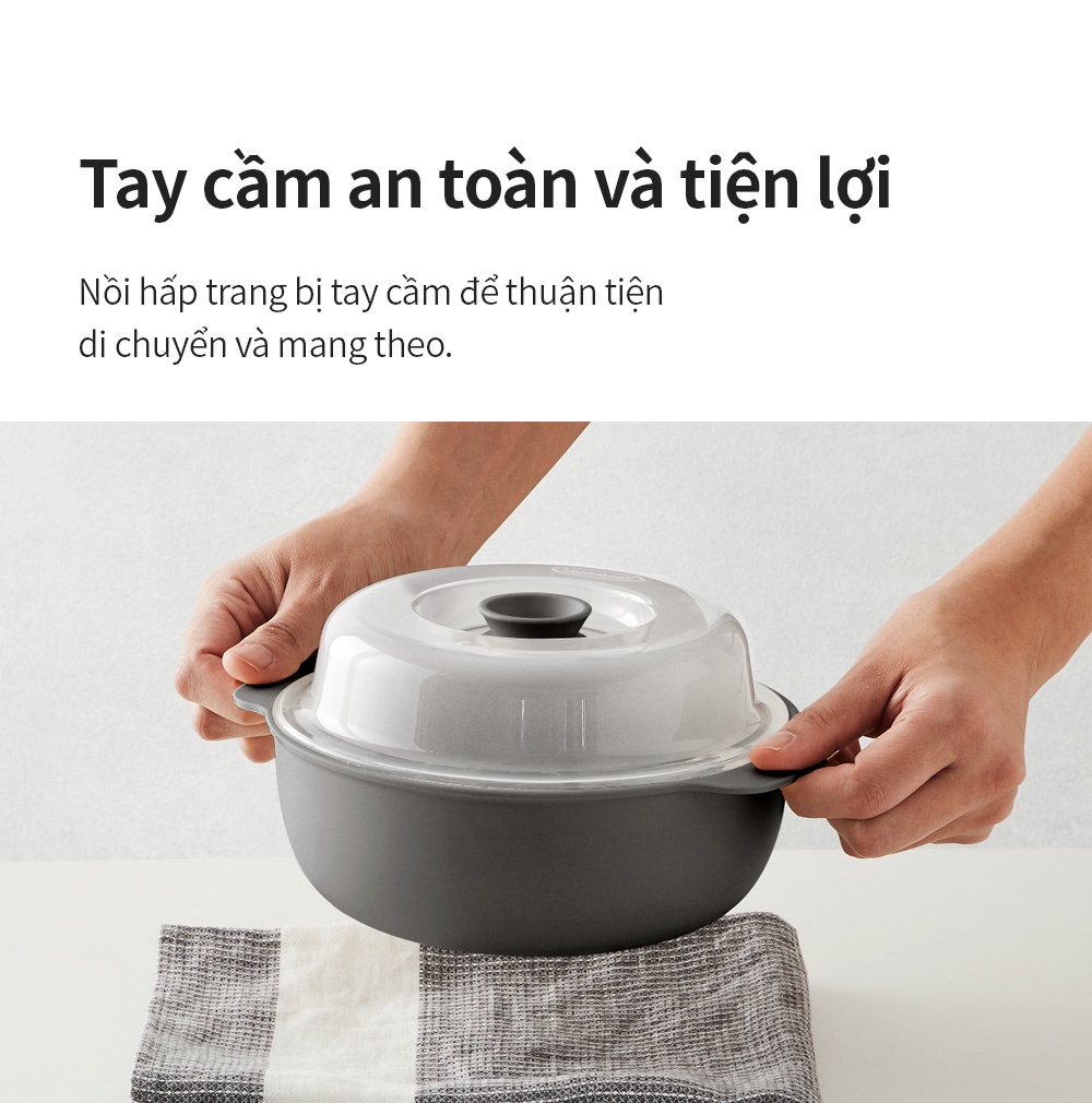 Nồi hấp trong lò vi sóng Lock&Lock Microwave Steamer dung tích 1.2L Màu xám LMW123