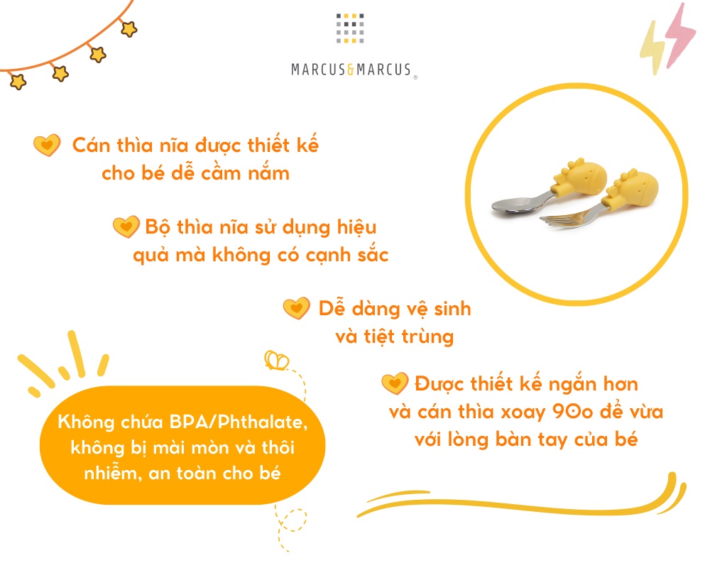 Mô tả Bộ thìa nĩa tập ăn cho bé Palm Grasp Marcus & Marcus, từ 18 tháng - Lola - 2