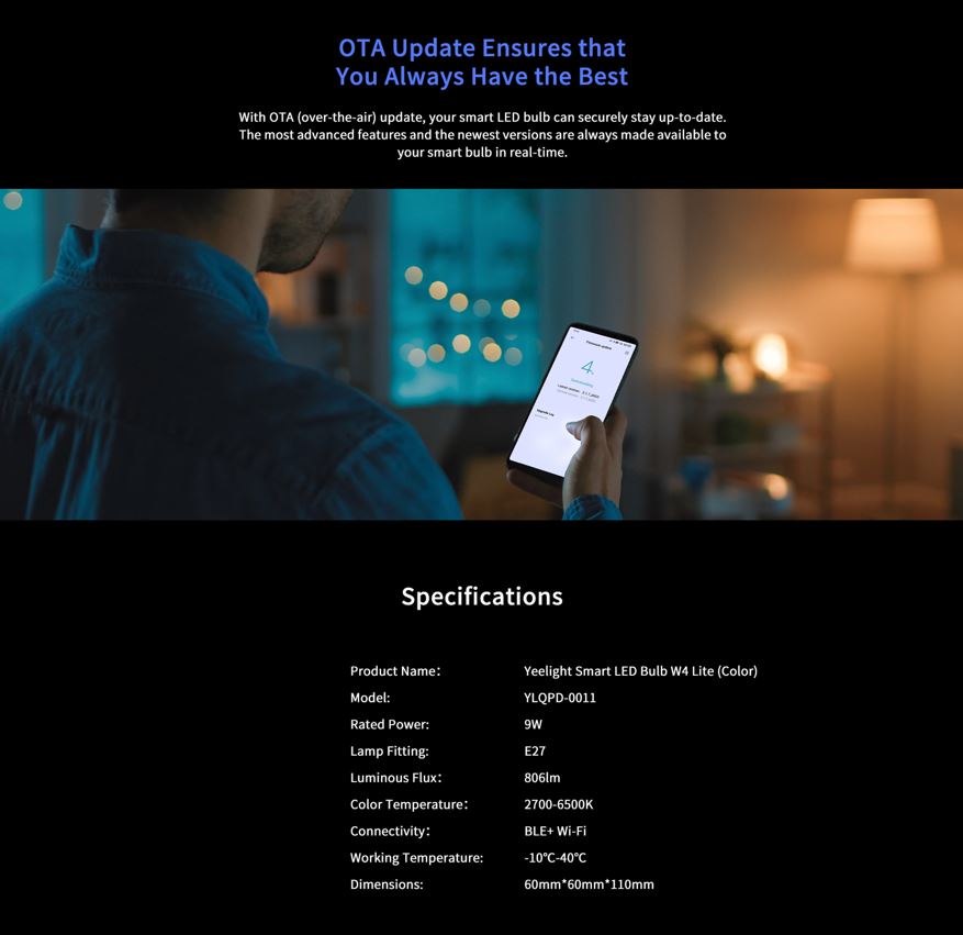 Mô tả Bộ 4 bóng đèn Yeelight W4 16 triệu màu chuôi đèn E27, nháy theo nhạc, tương thích Homekit - 6