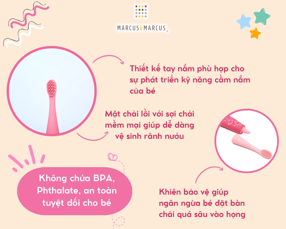 Mô tả Bàn Chải Đánh Răng Silicon Cho Bé Marcus & Marcus, từ 2 tuổi - Hồng - 2