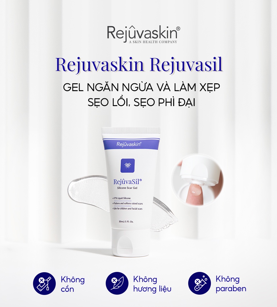 Mô tả Combo Gel ngăn ngừa sẹo và làm xẹp sẹo lồi, sẹo phì đại REJUVASKIN Rejuvasil 10ml/tuyp - 1