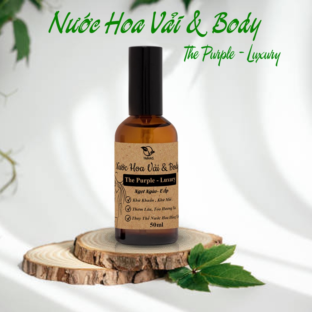 Mô tả Nước Hoa Vải Xịt Thơm Quần Áo The Purple Luxury TAMAS chai 10ml, 50ml, Hương Thơm Ngọt Ngào, E Ấp, Lưu Hương Lâu - 1