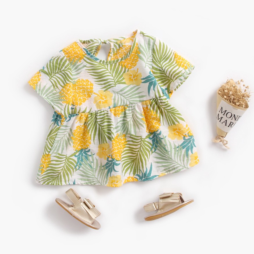 Đầm cotton họa tiết dứa SANLUTOZ cho bé gái