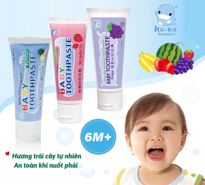 Mô tả Kem đánh răng trẻ em Ku.Ku Duckbill cho bé trên 6 tháng KU1052, KU1087, KU1099 (tuýp 50g) - 1
