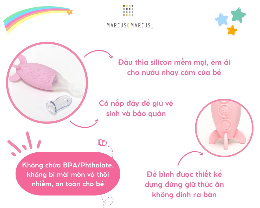 Mô tả Bình Bóp Ăn Dặm Silicon Có Thìa Marcus & Marcus 90ml, Cho Bé Từ 6 Tháng - 2