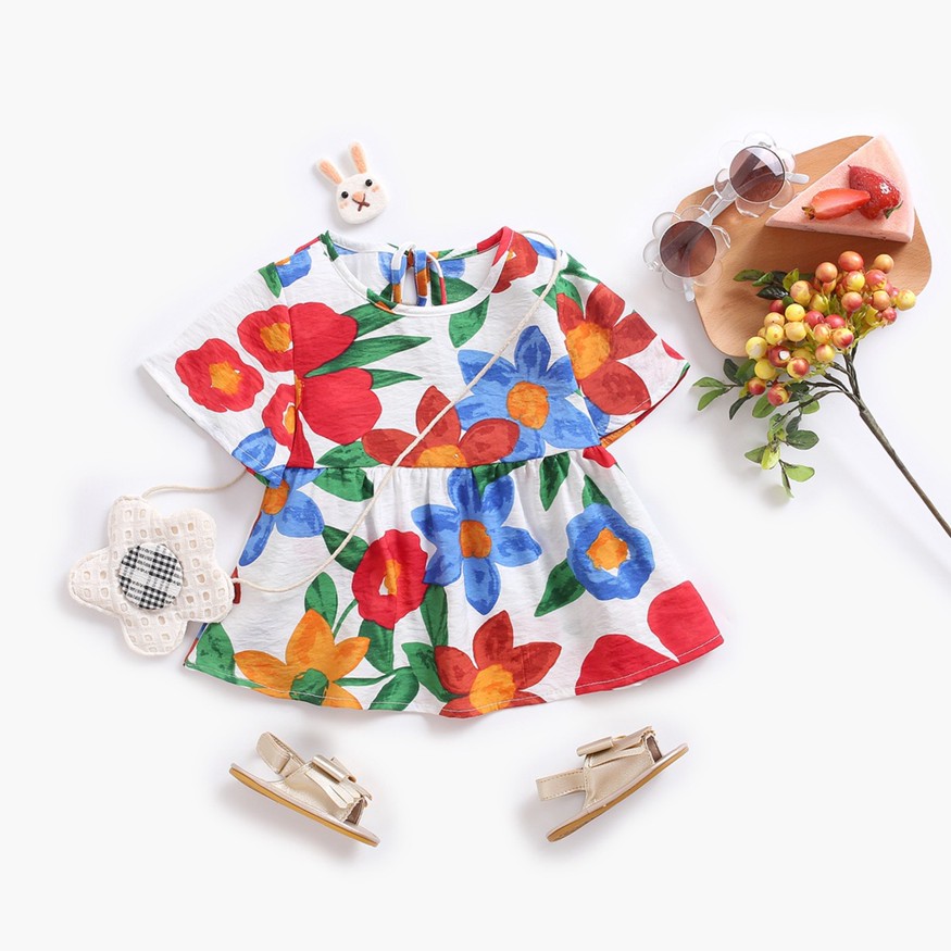 Đầm cotton họa tiết dứa SANLUTOZ cho bé gái