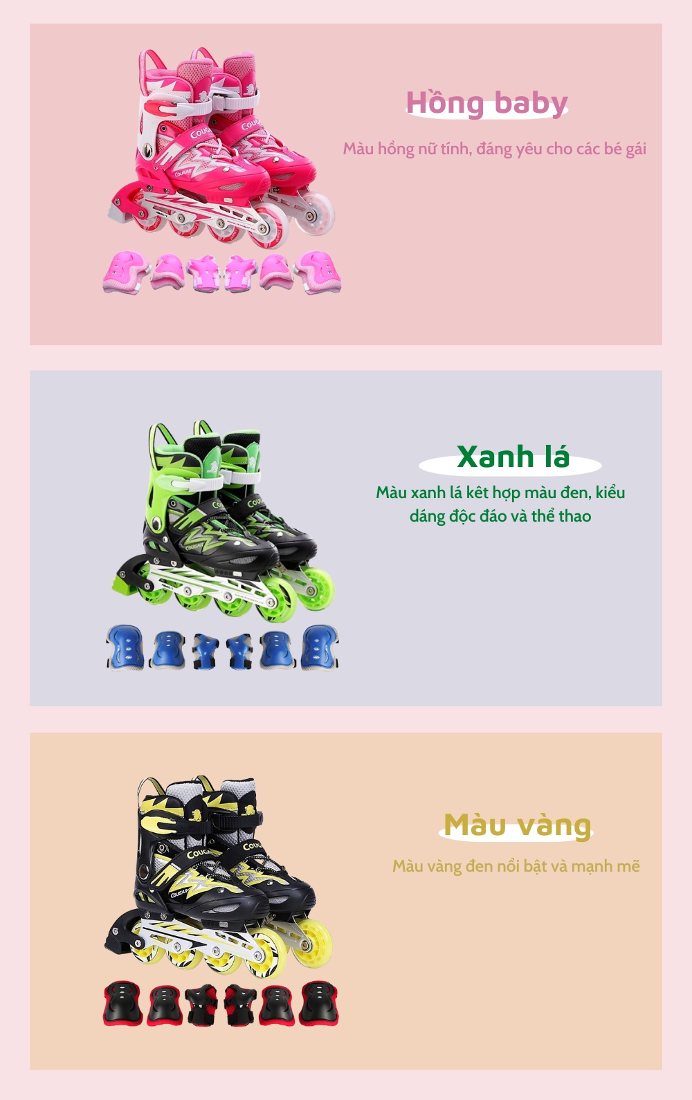 Mô tả Giày Trượt Trẻ Em Cougar 835L Có Nút Chỉnh Size Tiện Lợi Có Form Giầy Chắc Chắn, Phanh Chân An Toàn - 5