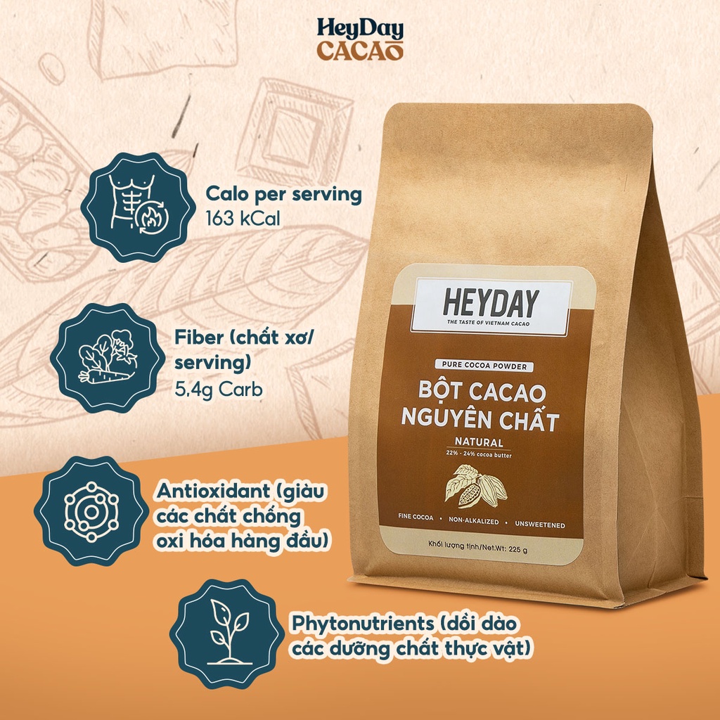 Mô tả Túi 500g Bột Cacao Nguyên Chất Việt Nam 100%, Dòng Natural Không Kiềm Hóa - Heyday Cacao - 4