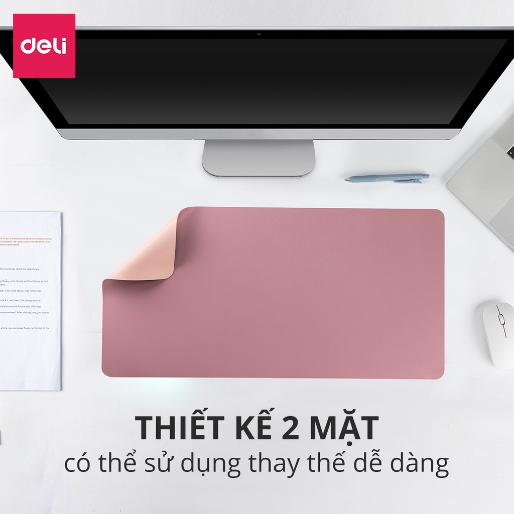 Mô tả Lót Chuột Da DELI 2 Mặt Cỡ Lớn, Bàn Di Chuột Pad Da PU Chống Nước Dày Dặn Siêu Bền Chống Trầy Xước - 2