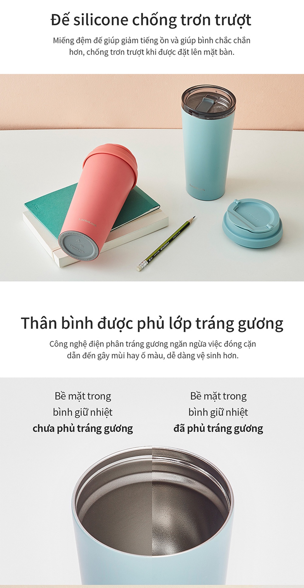 Miệng rộng và đế silicone của Ly LocknLock LHC4279