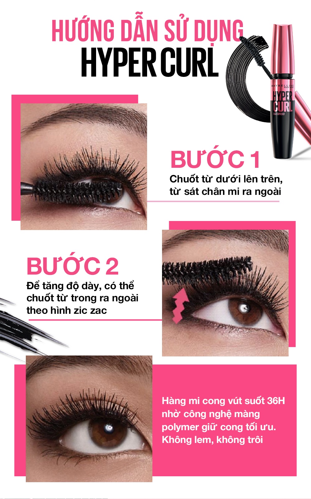 Mô tả Mascara Dài Mi và Cong Mi Maybelline New York Hyper Curl Waterproof Chuốt Mi Đen 9.2ml - 3
