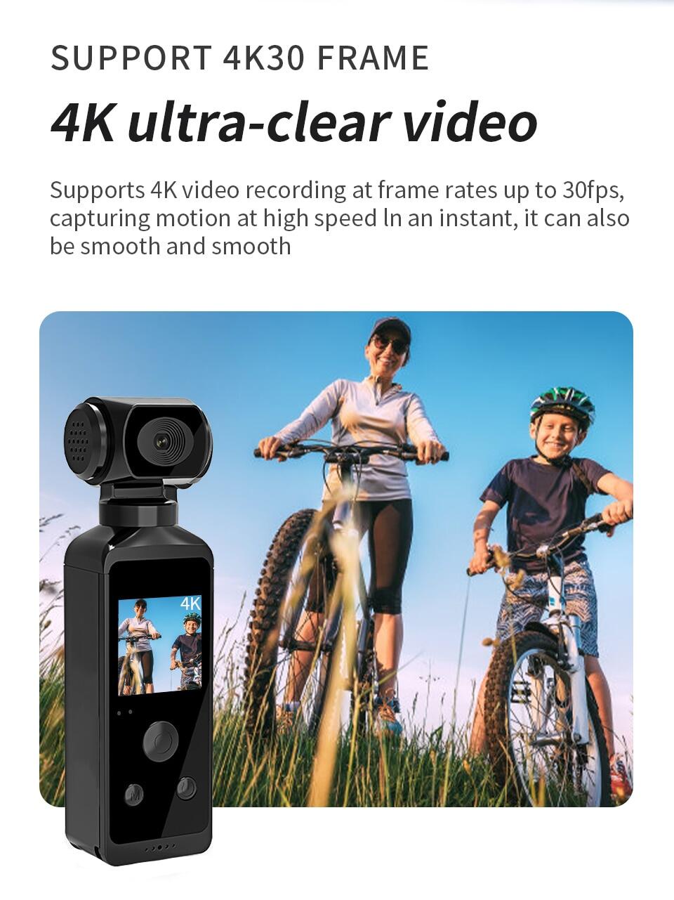 Mô tả Camera hành động thể thao EKLEVA 4K Pocket Cam 1.3 "Màn hình LCD HD 270° Camera thể thao Wifi có thể xoay 30FPS có vỏ chống nước cho mũ bảo hiểm - 2
