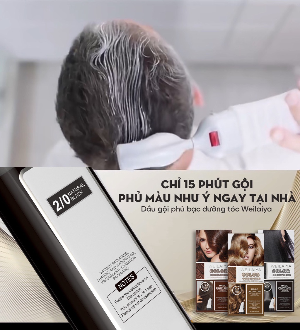 Mô tả Dầu Gội Đen Tóc Phủ Bạc Weilaiya 100ml - màu Đen Tự nhiên - Không hôi - Không xót da đầu - 2