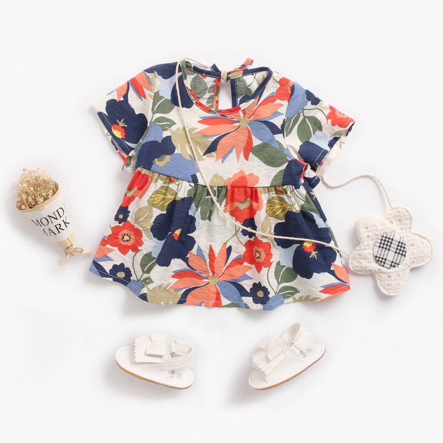 Đầm cotton họa tiết dứa SANLUTOZ cho bé gái