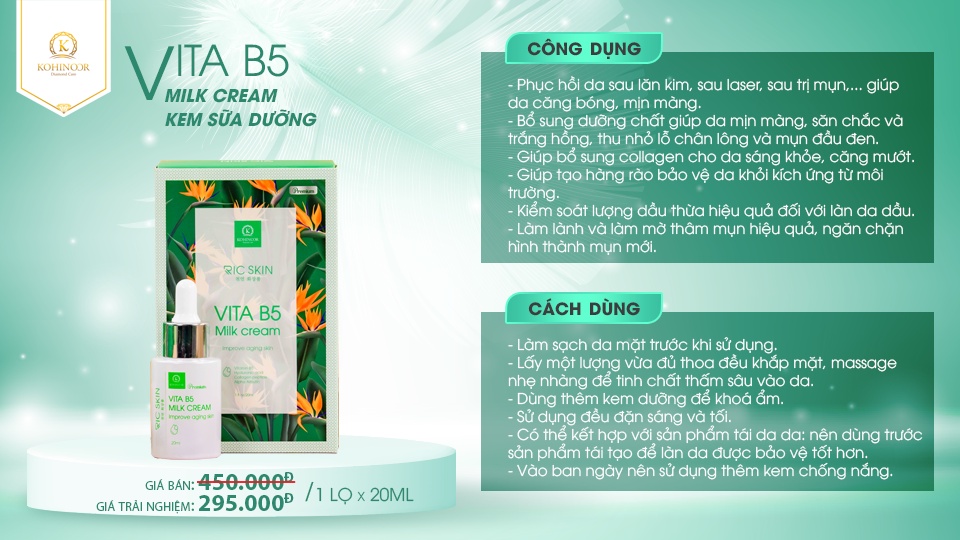 Mô tả Kem dưỡng ẩm milk cream Vita B5 Ric Skin Kohinoor 20 ml - 3