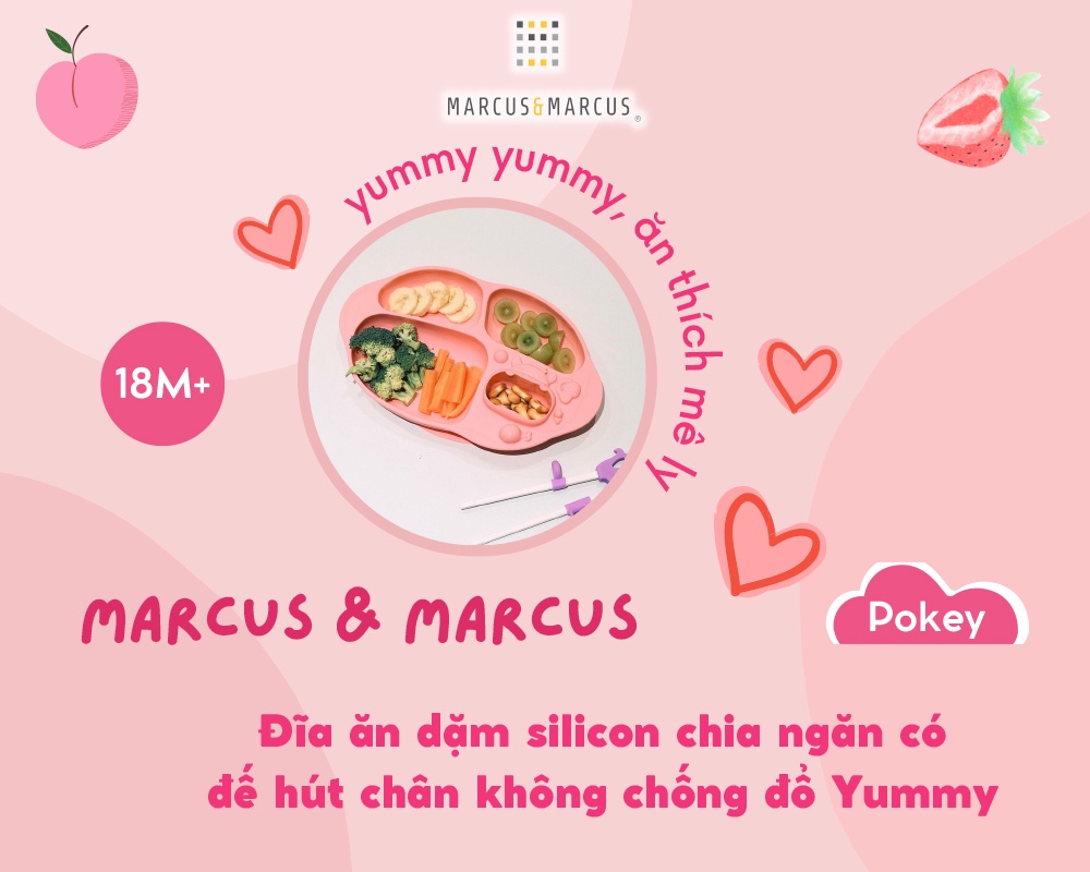Mô tả Đĩa ăn dặm silicon chia ngăn có đế hút chân không chống đổ Yummy Marcus & Marcus, cho bé từ 18 tháng - Pokey - 1