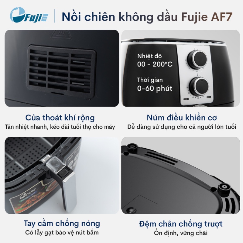 Mô tả Nồi chiên không dầu cao cấp FujiE AF7 - 7.5L - Hàng chính hãng - Bảo hành điện tử 24 tháng - 4