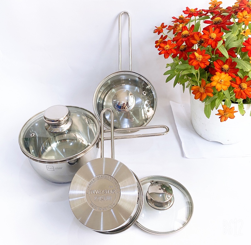 Mô tả Quánh 3 đáy inox 430 Fivestar Standard nắp kính bếp từ ( 12cm/14cm/16cm ) - 4