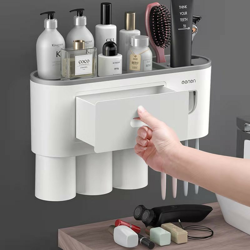 Mô tả Kệ Nhả Kem Đánh Răng Tự Động OENON 5 Cốc Chất Liệu Nhựa ABS Lắp Đặt Dán Tường Gạch Men - 4