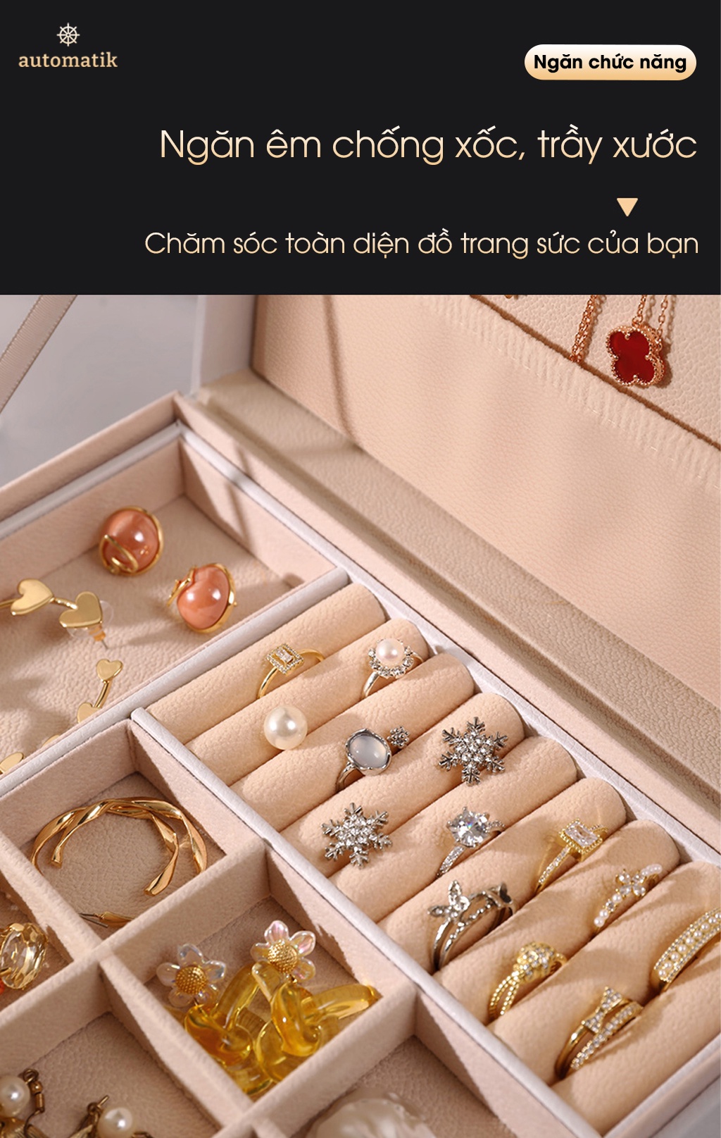 Hộp Đựng Trang Sức Nhiều Ngăn Có Khóa, Hộp Đựng Nữ Trang Bọc Da Đựng ...