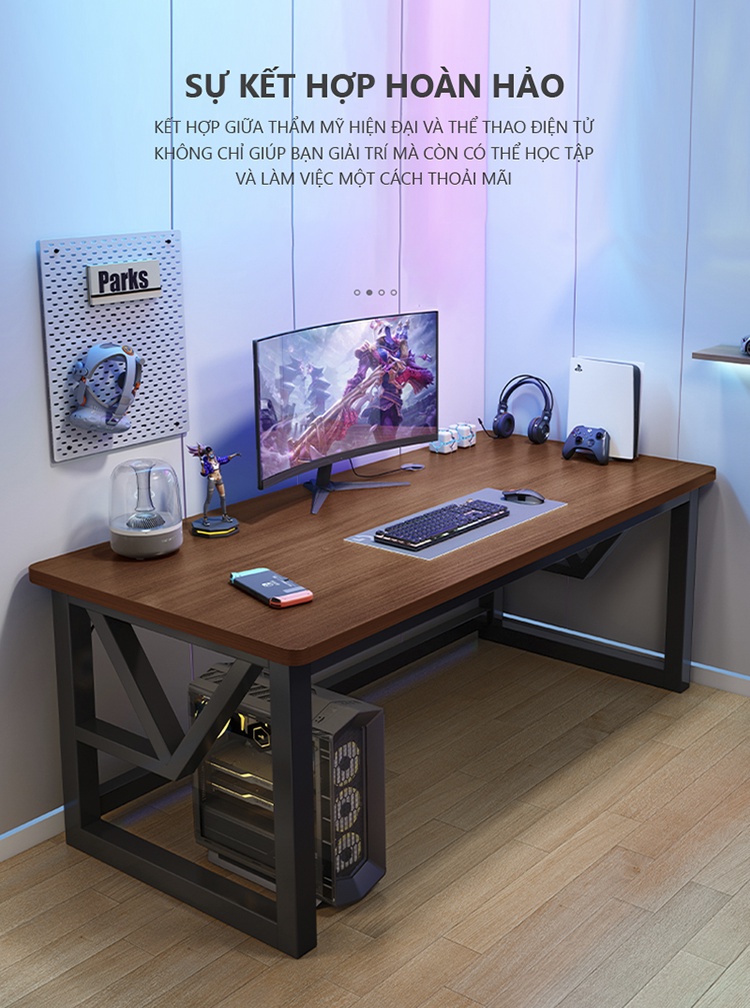Mô tả Bàn gaming, bàn làm việc có kệ để đồ khung thép mặt gỗ mdf phủ melamin thương hiệu IGA - Gm68 - 2