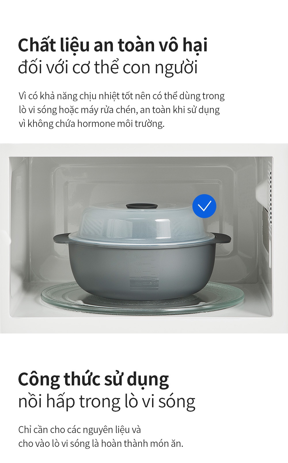 Nồi hấp trong lò vi sóng Lock&Lock Microwave Steamer dung tích 1.2L Màu xám LMW123