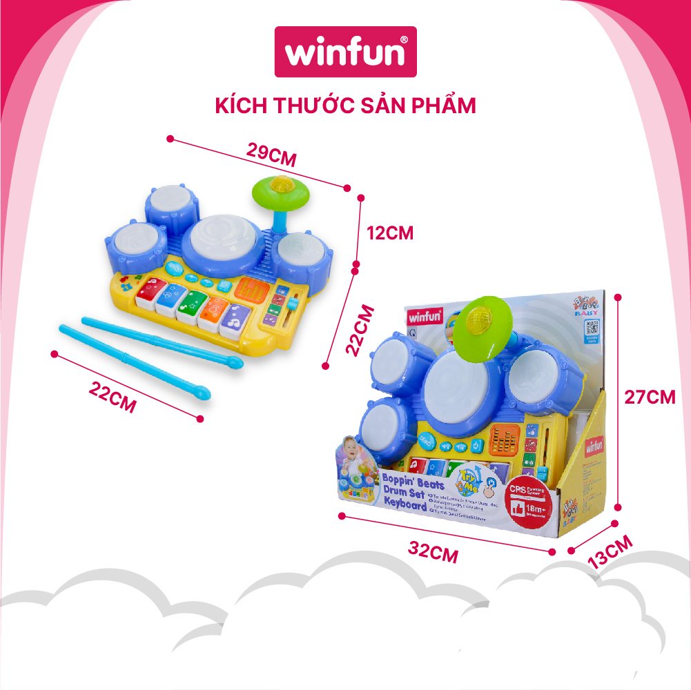 Mô tả Bội trống điện tử cho bé kết hợp có đèn nhạc Winfun 2034 - 6