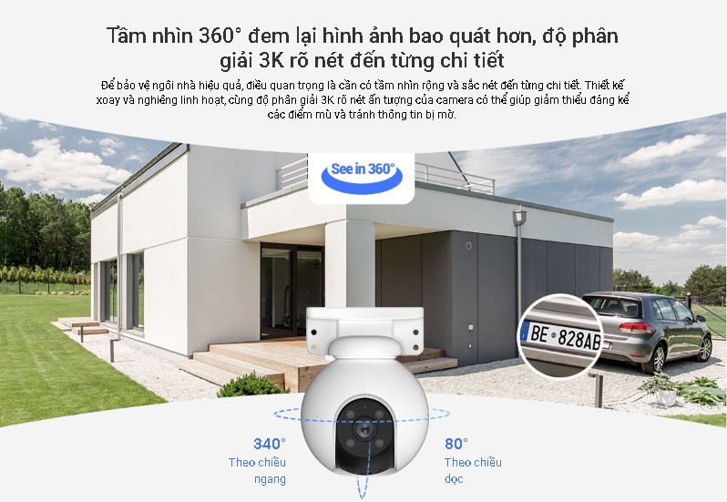 Mô tả Camera WIFI ngoài trời siêu nét EZVIZ H8 2K 3K XOAY 360 ĐÀM THOẠI 2 CHIỀU, MÀU ĐÊM - 4